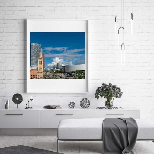 Downtown-Miami-Freedom-Tower-&-Arena-Canvas-Wall-Ar-Mountt-White-Frame- Color Photography