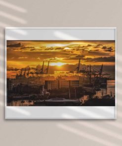 Golden-Sunset-Port-of-Miami-Canvas-Wall-Art-framed